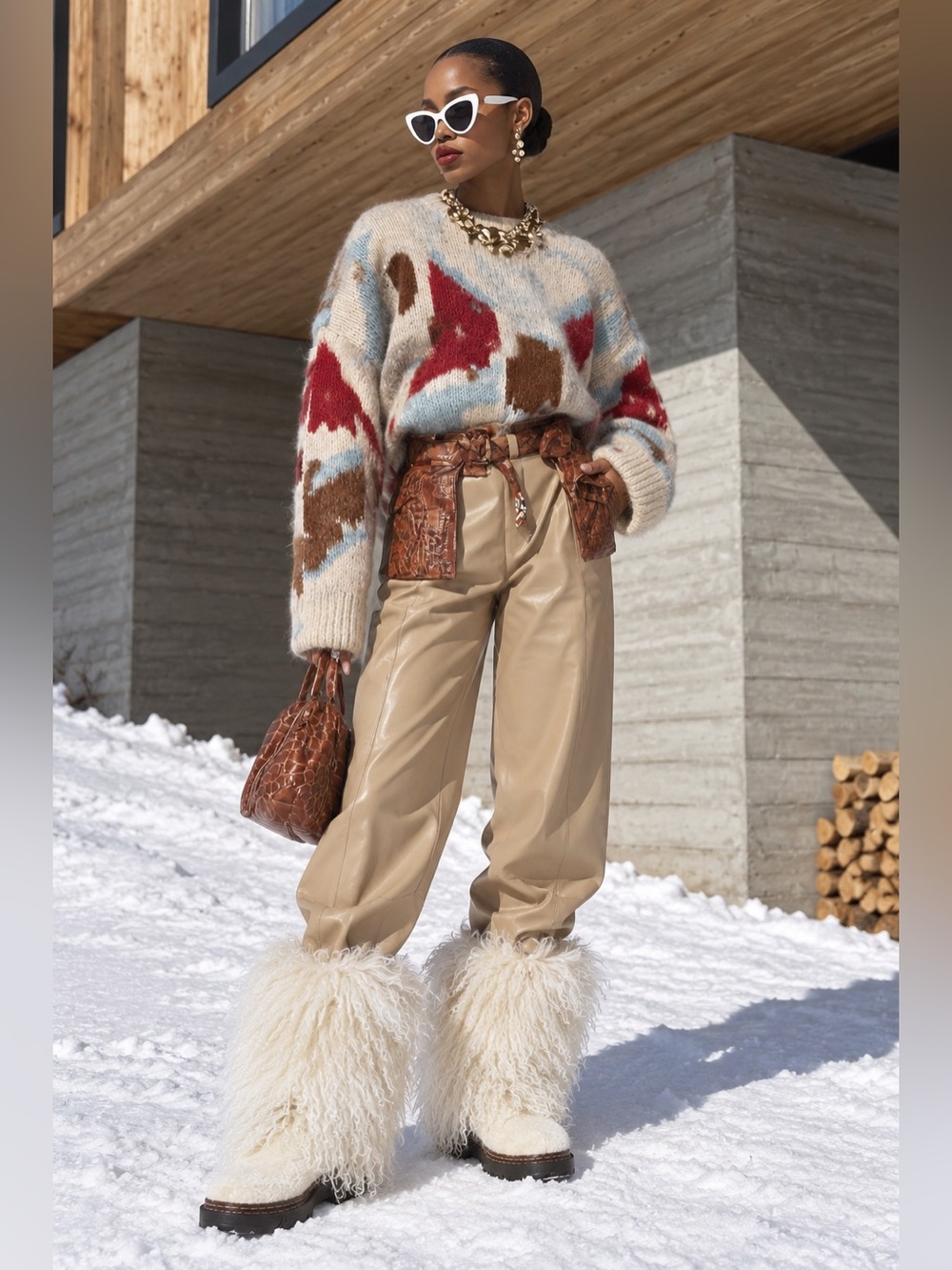 Mongolian Sheepskin Shearling Apres Ski Boho Festival Mukluk Fur Boots 10/12